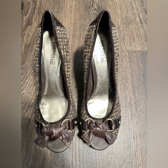 SPERRY Top-Sider 'Silverside' brown BOW open-toe platforms wedges size 8 - Picture 11 of 13